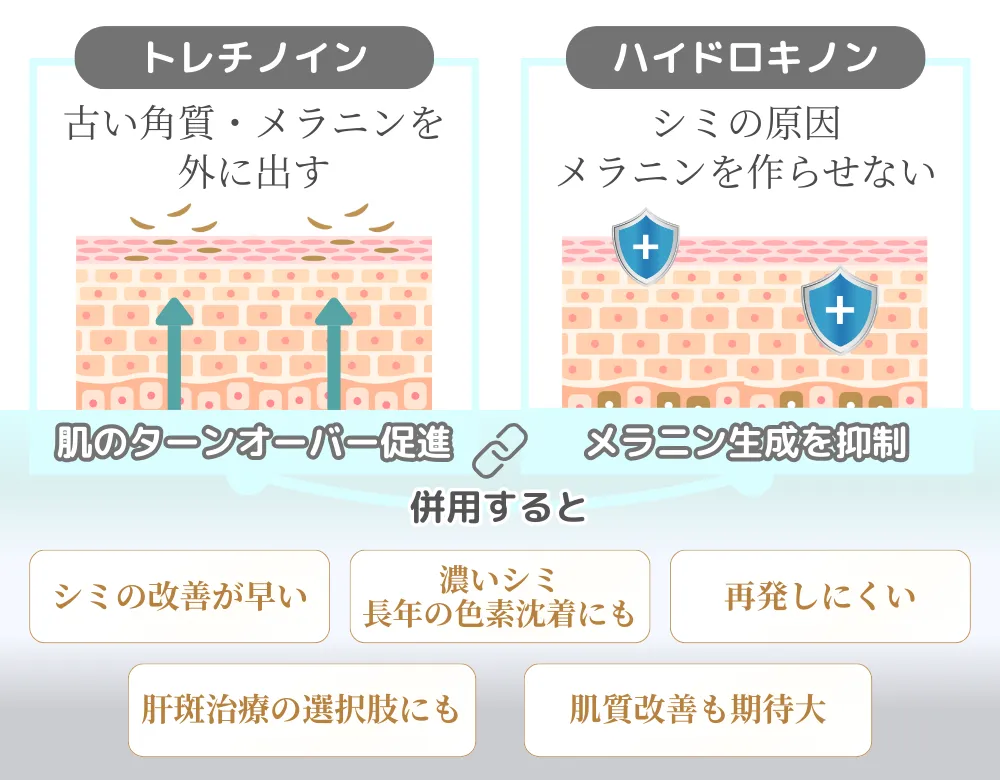 トレチノイン・ハイドロキノン併用療法のメリットと作用イメージ画像