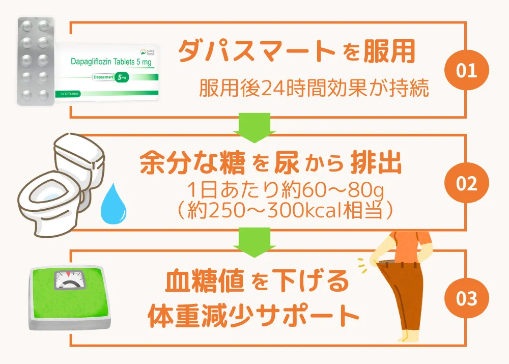 ダパスマートのおおまかな効果の流れ