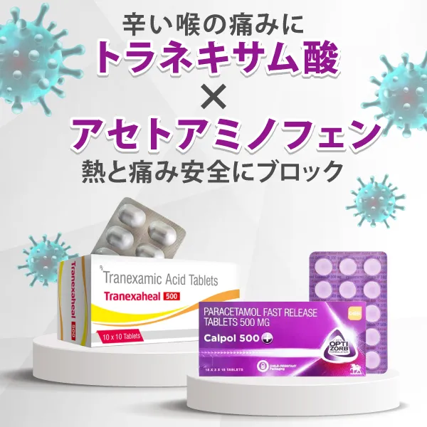 トラネキサム酸&アセトアミノフェン【喉の痛み&解熱鎮痛 感染症状治療セット】 商品画像